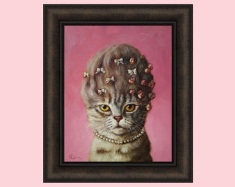 Marie Catoinette by Lucia Heffernan 16x19 Humorous Antoinette Spoof Cat Hair Updo Funny Art Framed Print Picture