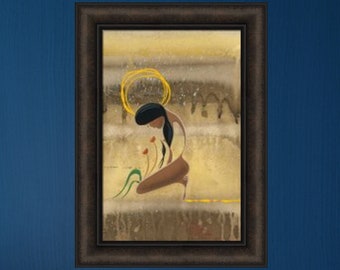 Homage To A Flower by Rick Beaver 16x22 Native American Indian Woman Flower Framed Art Print Picture