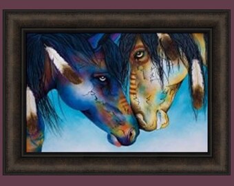 Kindred Spirits by Micqaela Jones 16x22 Native American Indian Painted Horses Framed Art Print Picture