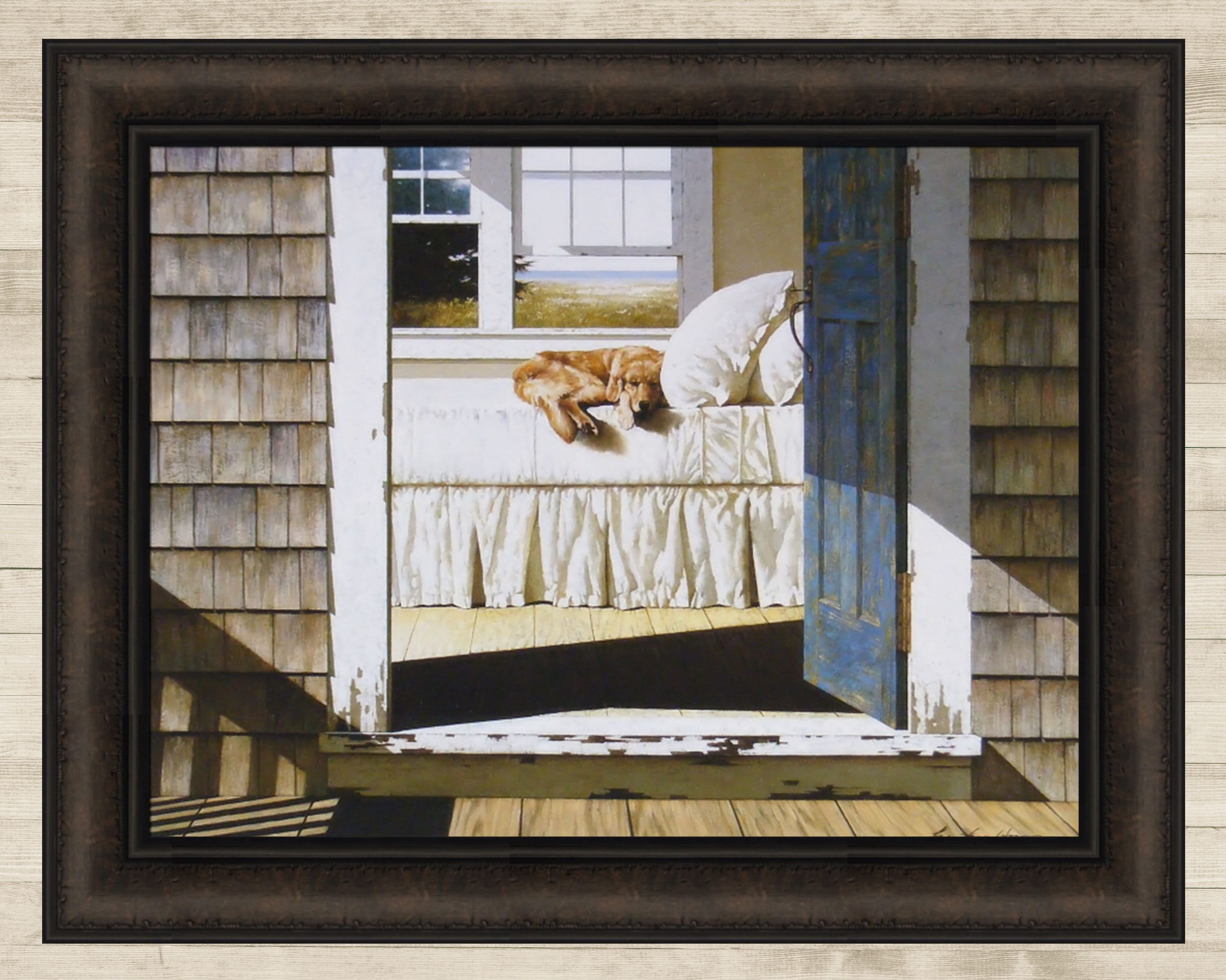 Home Again by Zhen-huan Lu 19x24 Golden Retriever Sleeping on Bed