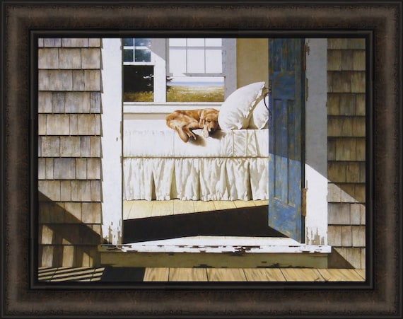 Home Again by Zhen-huan Lu 19x24 Golden Retriever Sleeping on Bed