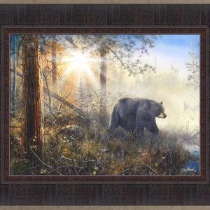 Shadow In The Mist by Jim Hansel 17x21 Black Bear Forest Trees Framed Art Print Picture HomeCabinDecor