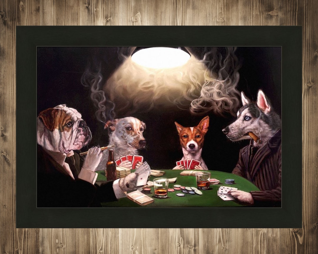 The Bluff by Lucia Heffernan 20x28 Dogs Playing Cards Poker Card