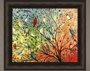 27 Birds by Jennifer Lommers 19x22 Beautiful Colorful Bird Birds In A Tree Framed Wall Art Picture