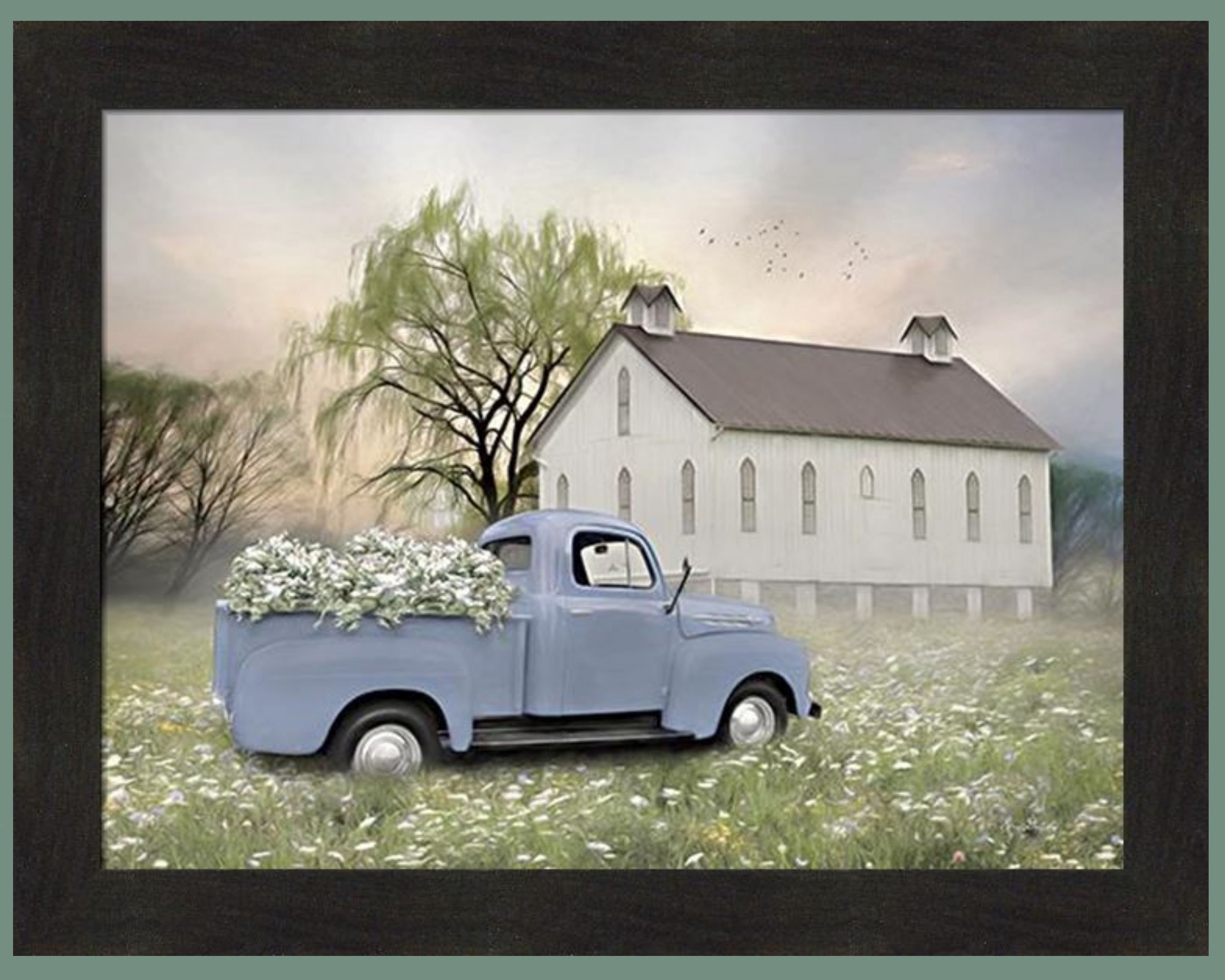 Blue Ford at Barn by Lori Deiter 20x24 Vintage Truck Flowers Etsy