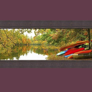 Autumn Fleet by Jack Reed 18x42 Fall River Lake Boat Canoe Canoes Framed Art Wall Décor Picture HomeCabinDecor