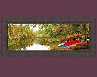 Autumn Fleet by Jack Reed 18x42 Fall River Lake Boat Canoe Canoes Framed Art Wall Décor Picture HomeCabinDecor