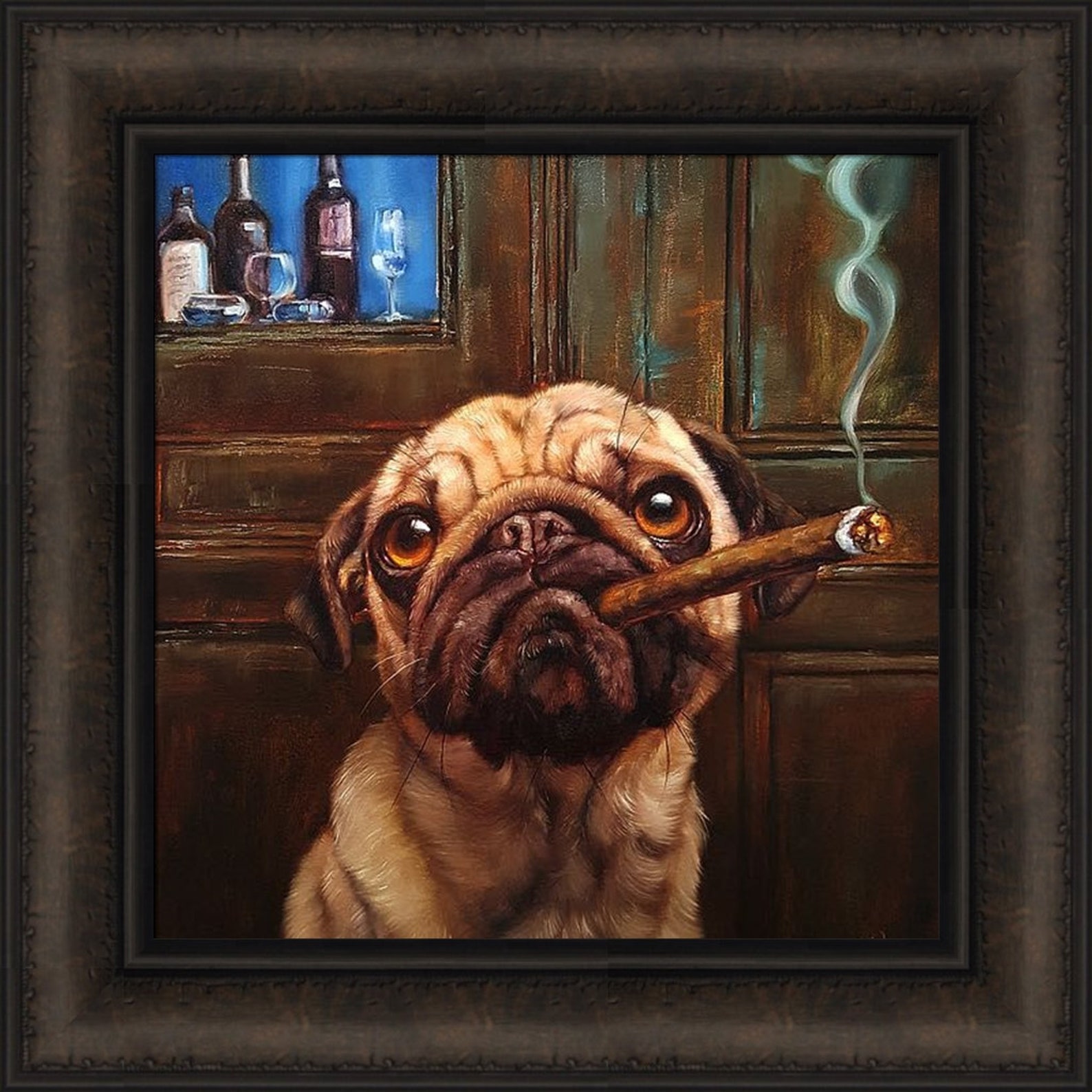Uptown Pug by Lucia Heffernan 16x16 Dog Smoking Cigar Bar Etsy