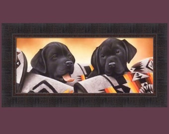 Black Lab Pups by Jerry Gadamus 15x29 Labs Labrador Retriever Dog Puppy Home Cabin Decor