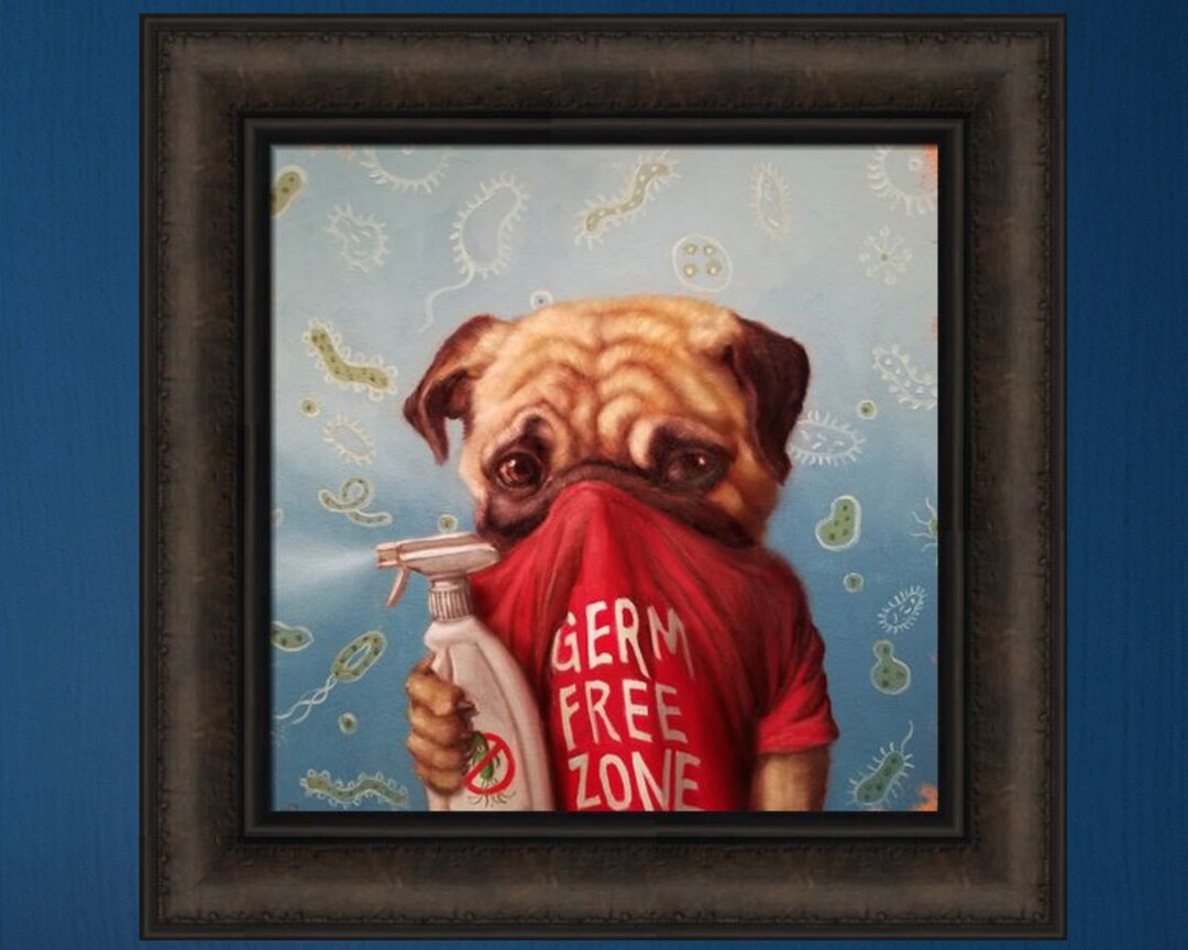 Germaphobic by Lucia Heffernan 16x16 Dog Pug Germaphobe Germs Sanitizer