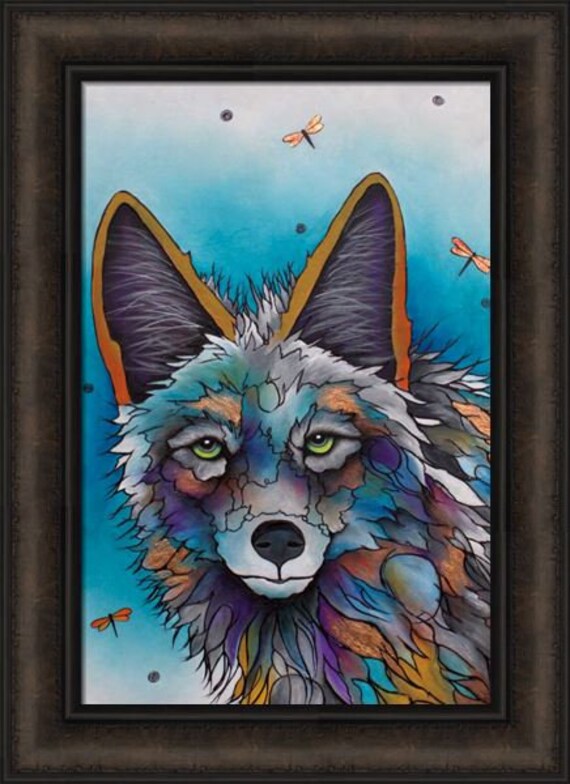 Feeling Teal by Micqaela Jones 16x22 Native American Indian Coyote Wolf  Dragonfly Dragonflies Framed Art Print Picture - Etsy