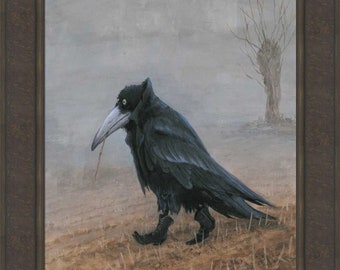 Krahe by Rudi Hurzlmeier 24x33 Crow Raven Black Bird Wearing