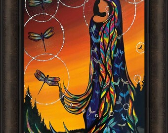 Dragonfly Vintage American Flag Canvas Wall Art - Framed Retro Painting For Living Room, Kitchen, Office