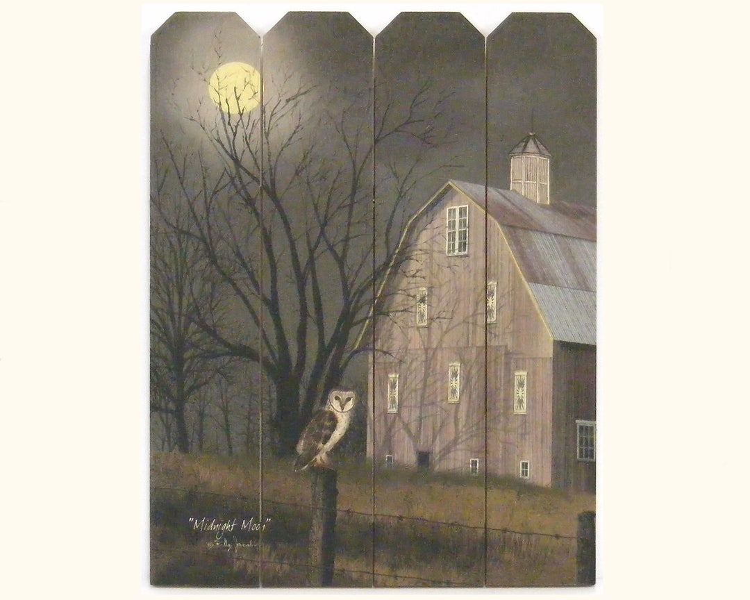 Midnight Moon by Billy Jacobs 9x12 Print on Wood Picket Fence Full Moon ...