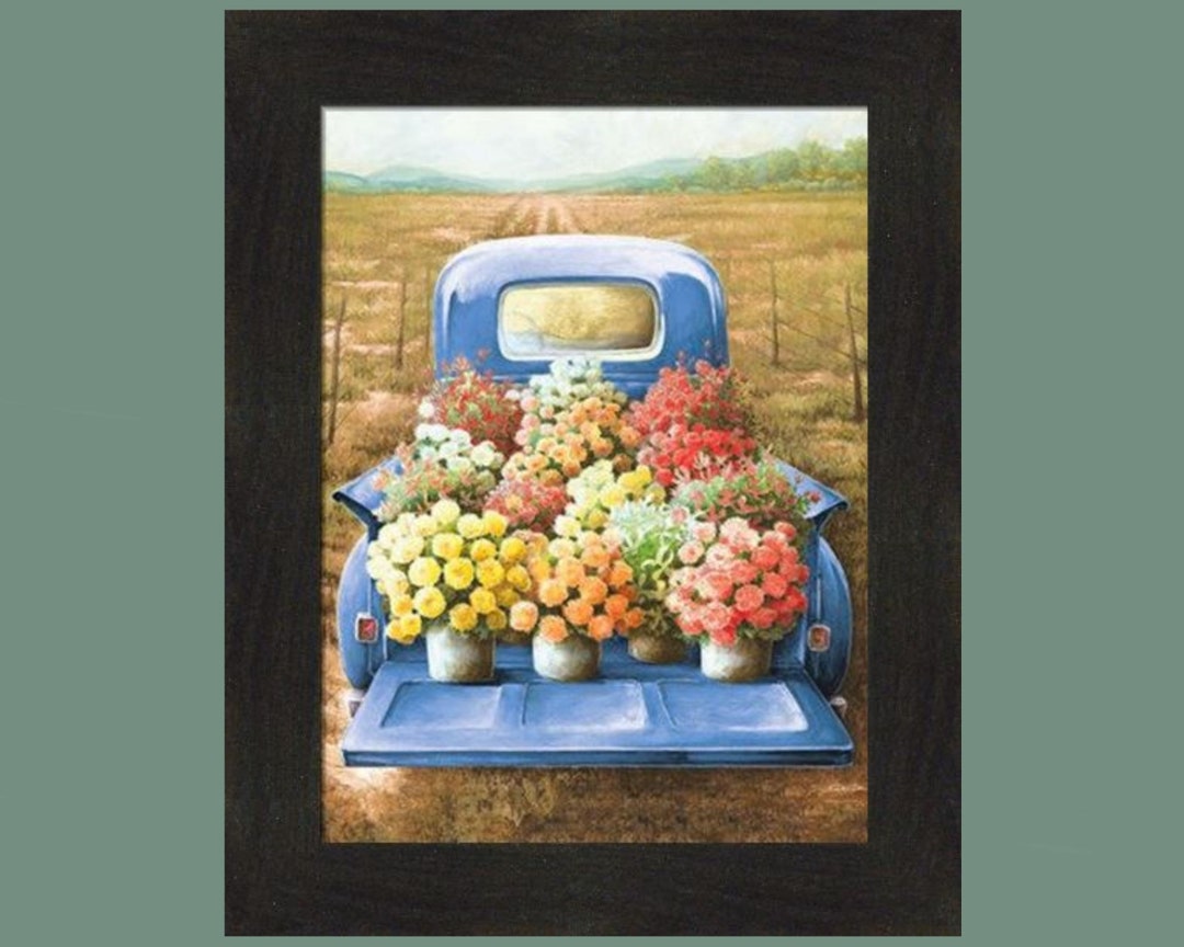 Flowers for Sale by Dee Dee 16x20 Floral Classic Blue Truck Vintage