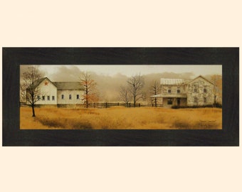 Peaceful Homestead by Billy Jacobs 12x28 Farm Barn Farmhouse Weathered House Primitive Folk Art Print Framed Picture HomeCabinDecor