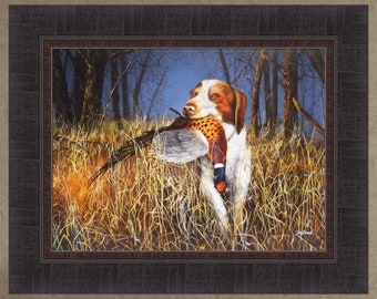 Brittany by Jim Hansel 17x21 Pheasant Hunting Bird Dog Framed Art Print Wall Décor Picture HomeCabinDecor