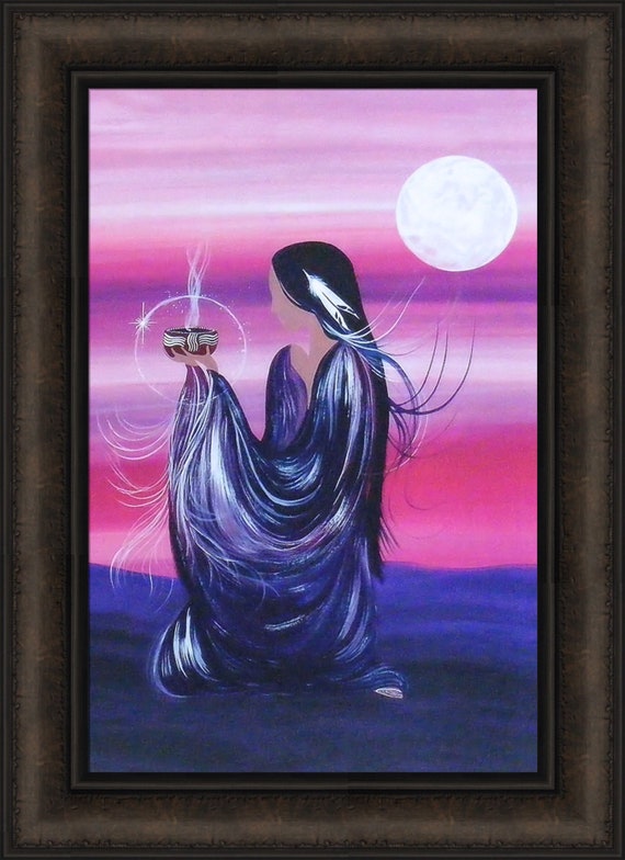 APRIL MOON by Betty Albert 16x22 FRAMED ART PRINT Native American Indian Woman