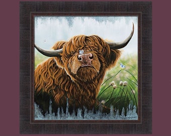 Butterfly Kisses by Angela Bawden 23x23 Cute Highland Cow Butterflies Framed Art Print Picture