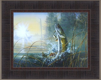 Waking The Giant by Jim Hansel 17x21 Fish Fishing Musky Muskie Framed Art Print Wall Décor Picture HomeCabinDecor