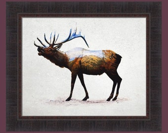 Rocky Mountain Elk by Davies Babies 20x24 Wildlife Large Framed Art For Cabin Resort Print Picture