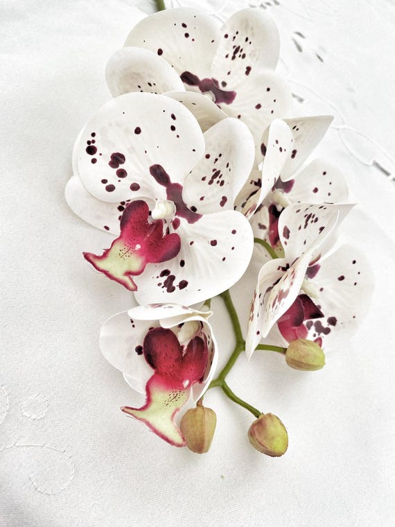 Knstliche Orchidee, Blumen Geschenk fr Sie, Real Touch Orchideen Wei &  Rot gefleckte Orchidee Weie Blumen Faux knstliche Blumen Hochzeitsblumen