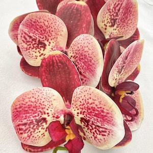 Artificial Orchid, Gift for Her, Red Spotted Orchid, Orchid Plant Leaves, Orchid Artificial Flowers Red Flowers for Flower Arranging