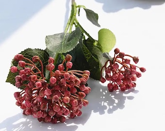 Artificial Berries, Fruit Berries with Leaves, 2 Heads Pink Berries. Artificial Flowers Arranging. Pink Flowers Faux Berry Christmas Flowers