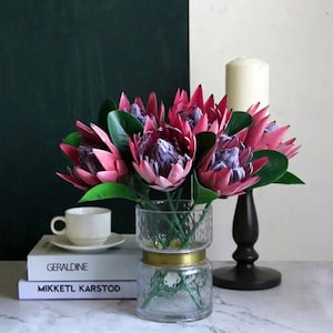 Artificial Protea Flowers, Pink & Purple Faux Flowers, (1 Flower) Foliage Filler, Fake Protea, Artificial Flowers, Wedding, King Protea