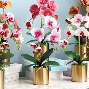 Artificial Orchid, Make your own Orchid Plant, Gift for Her, with Leaves, Real Look Orchids Faux Orchid Phalaenopsis.  Pot not included.