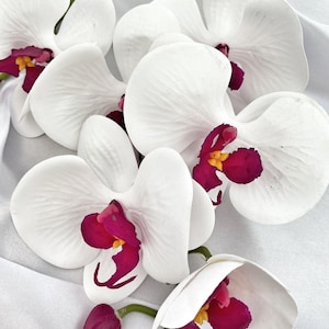 Artificial White & Pink Orchid, Orchid Plant, Orchid Flowers and Leaves for Orchid Plant, White Flowers Gift for Her Real Look Faux