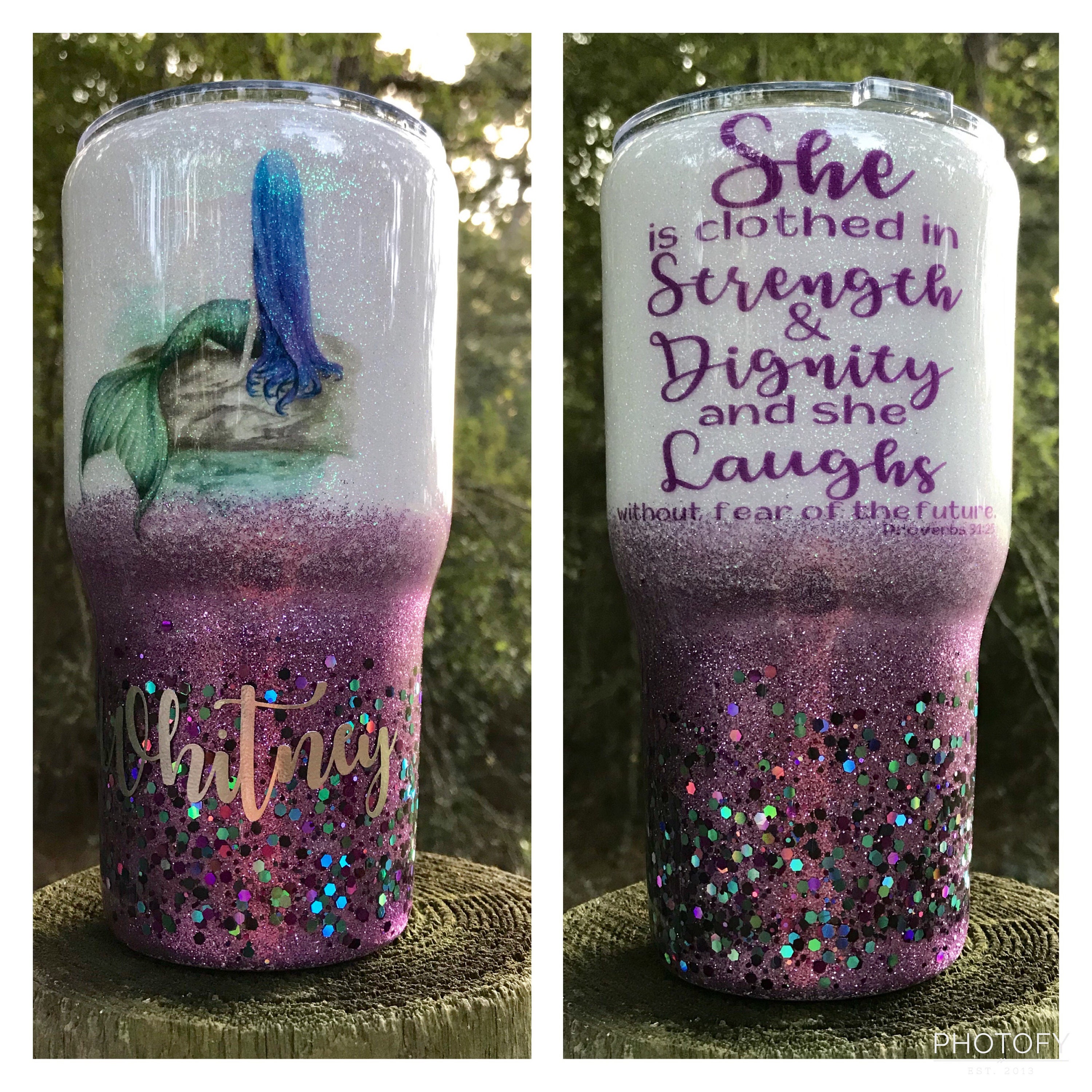 Mermaid Glitter Tumbler/Purple Glitter Tumbler/Beach Etsy