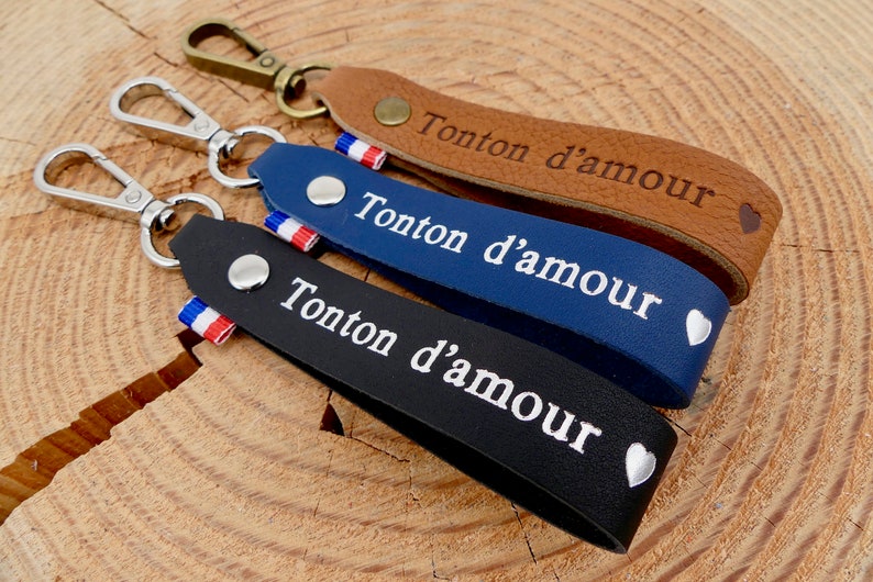 Porte-clés en cuir fait main Tonton d'amour image 2