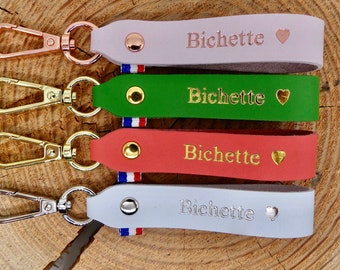 Porte-clés en cuir fait main "Bichette"