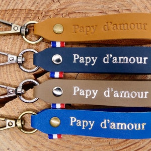 Porte-clés en cuir fait main Papi d'amour ou Papy d'amour image 1