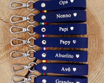 Porte-clés en cuir fait main Papy/Papi/Opa/Abuelito/Grandpa/Nonno