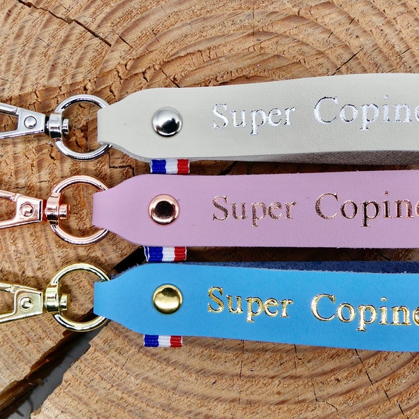 Handmade leather key ring "Super Copine"