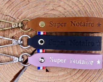 Porte-clés en cuir fait main "Super Notaire"