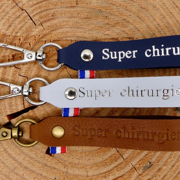 Porte-clés en cuir fait main "Super chirurgien / ne"