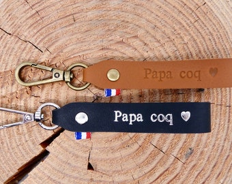 Porte-clés cuir fait main "Papa coq"