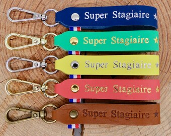 Porte-clés en cuir fait main "Super Stagiaire"