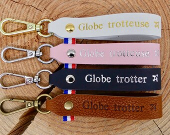 Porte-clés en cuir fait main "Globe trotter" ou "Globe trotteuse"