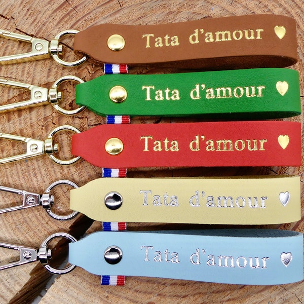 Porte-clés en cuir fait main "Tata d'amour"