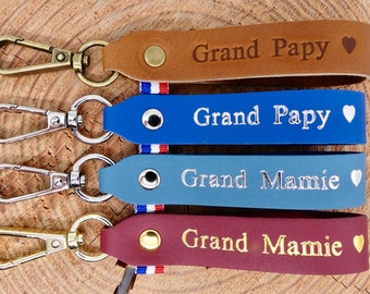 Handmade leather keychain "Grand Mamie" or "Grand Grandpa"