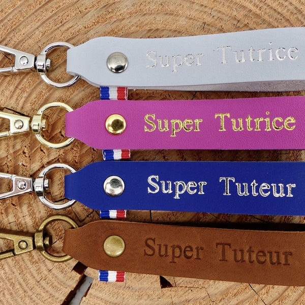 Porte-clés en cuir fait main "Super Tuteur" ou "Super Tutrice"