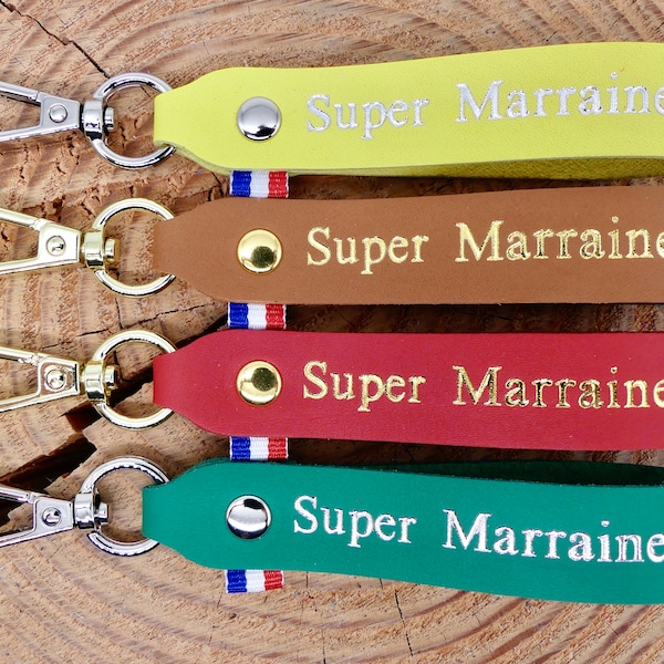 Llavero de cuero hecho a mano "Super Madrina"