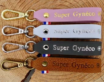 Handmade leather keychain "Super Gynéco"