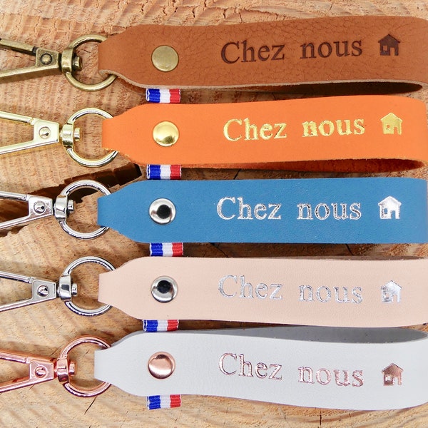 Handgemaakte leren sleutelhanger "Chez Nous" (hart of huis)