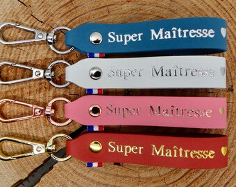 Porte-clé en cuir fait main "Super Maîtresse"