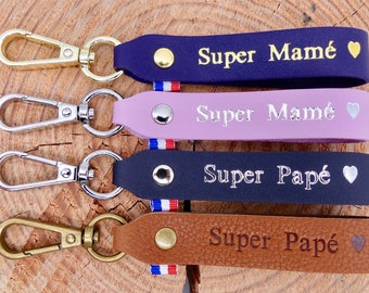 porte-clés fait main en cuir "Super Papé/Mamé"